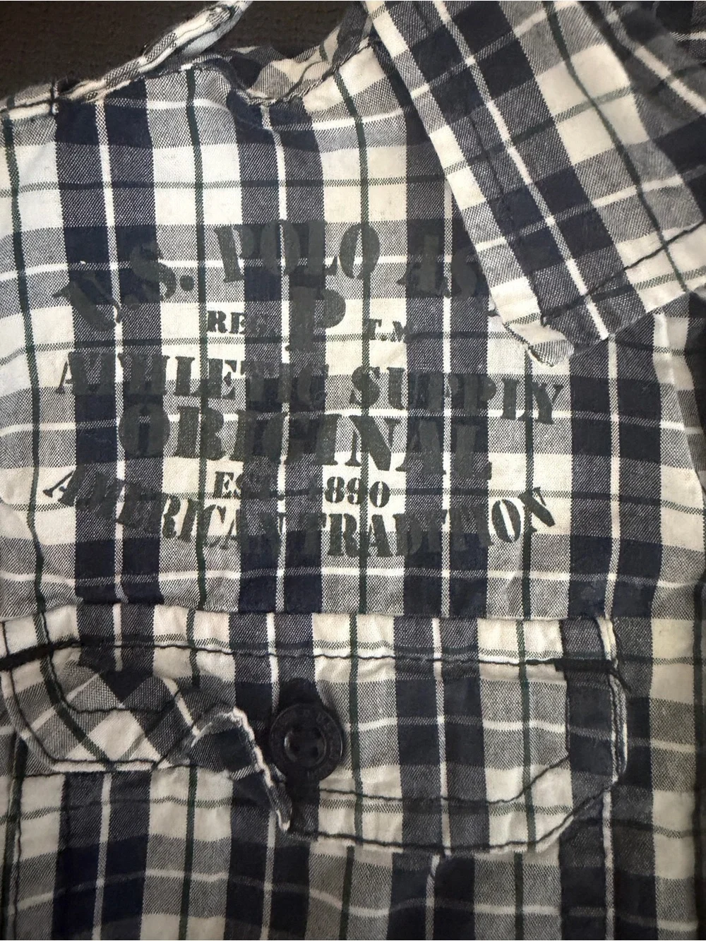 Ralph Lauren Navy and White Plaid Short-Sleeve Button-Down Shirt